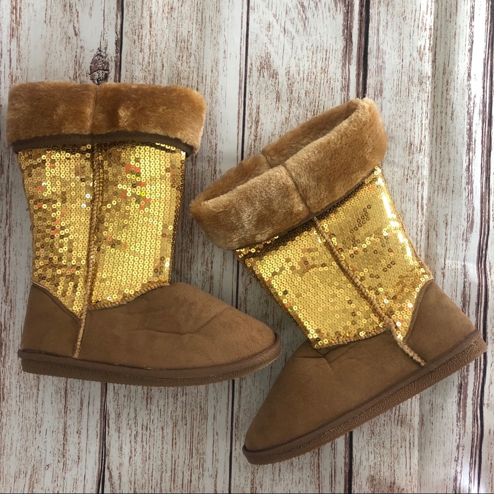 New Charming Charlie Chestnut Boots Gold Sequins